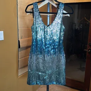 As You Wish Blue Silver Ombré Sequin Mini Dress XS Y2K Party Club NYE thumbnail 7