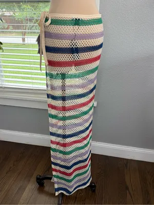 Pretty Little Thing Crochet Maxi Skirt with Multicolor Stripes Size XL Beach Cover Up thumbnail 3