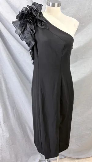 NWT Aidan Mattox Black One Shoulder Ruffle Cocktail Dress Sz‎ 10 thumbnail 1
