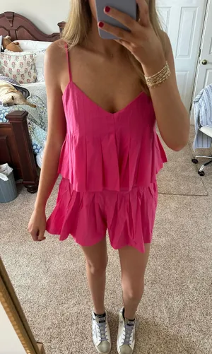 New In Two Piece Hot Pink Pleated Set thumbnail 1