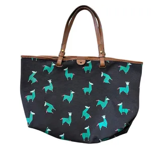 Fossil Origami Llama Tote Black Green Canvas Shoulder Bag Novelty thumbnail 1