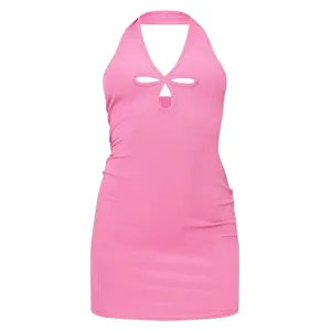 NWT‎ PrettyLittleThing Women's 14 Pink Triple Cut Out Halterneck Bodycon Dress thumbnail 5