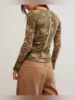 NWOT Free People We The Free Clover Printed Thermal - Army combo - Small thumbnail 5