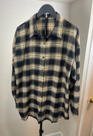 Source Unknown Black and Cream Plaid Button-Down Shirt thumbnail 1