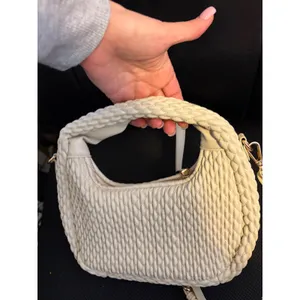 Sincerely Jules Cream‎ Quilted Hobo Bag Braided Handle Crossbody Ivory Ruched thumbnail 5