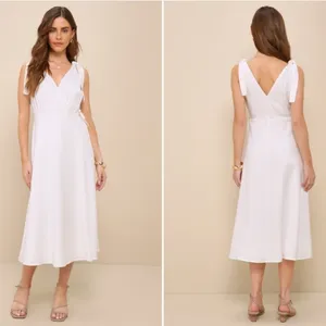 LULU's Casual Summer Bridal Brunch Beach Summer Honeymoon Resort Midi Dress thumbnail 4
