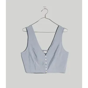 Madewell Softdrape Gwen Crop Vest Top Still Dawn Gray Fitted V Neck US 12 NWT thumbnail 3