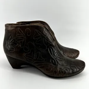 Pikolinos Ankle Boots Leather Embroidered Heeled Slip On Almond Toe Brown 7.5 thumbnail 2