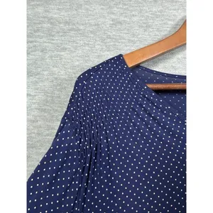 Lands End Womens Top L Polka Dot Long Sleeve Blouse‎ Navy Blue thumbnail 3