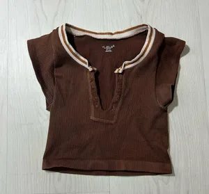 Out From Under Urban Outfitters Brown Ribbed Crop Top Tate McRae Bar Top Size XS thumbnail 2