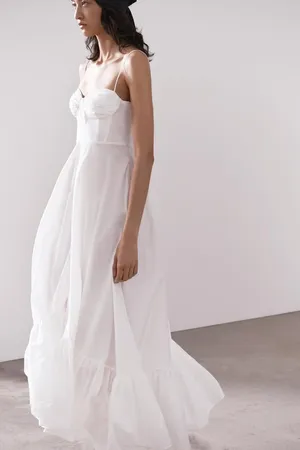 Zara dress maxi poplin ruffle flowy white corset bohemian summer vacation thumbnail 20