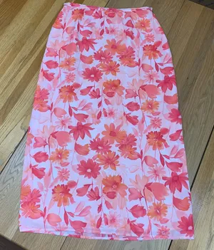 Worthington Pink Orange Floral Chiffon Maxi Skirt Womens‎ Size 12 Side Zip Lined thumbnail 1