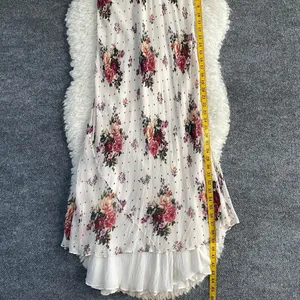 Nostalgia Cream Floral Maxi Dress Layered Short Sleeve Polka Dot 100% Rayon thumbnail 8