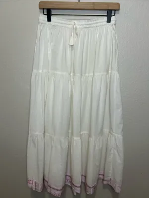 Fabriko Semi-Sheer White Tiered Maxi Skirt Size Large Cottagecore Boho Fairy thumbnail 5