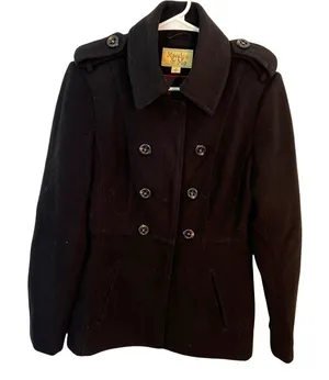 Maralyn & Me Women's Size Medium Double Breasted‎ Peacoat Black Military Lined thumbnail 1