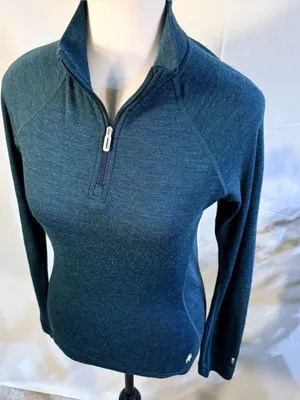 💥Smartwool Women’s Merino 250 Quarter-Zip Base Layer Top Blue Sz S 🧡 thumbnail 4