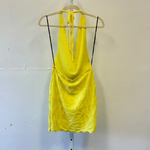 Forever 21 Yellow Textured Cowl Neck Halter Mini Dress Open Back Medium thumbnail 2