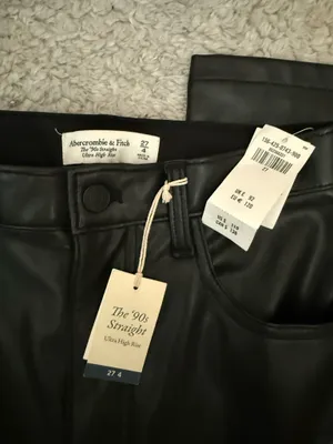 Abercrombie 90s High-Rise Straight Black Leather Pants thumbnail 6