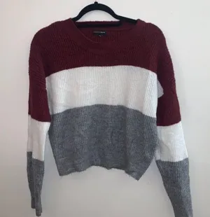 Burgundy, Grey and White Stripe Sweater thumbnail 1