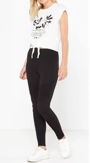 Cotton On Tranquil Moto Leggings Black Suede Velour Stretchy Edgy Tights Skinny thumbnail 1