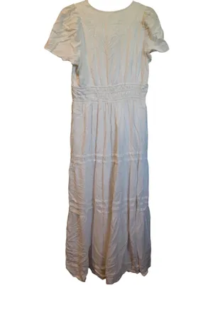 Anthropologie Somerset Linen Edition Maxi Dress White Smocked Tiered Boho Size Small thumbnail 2
