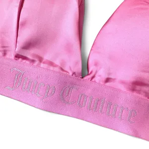 Juicy Couture Pink Silky Satin Logo Triangle Bralette Size S Bra Y2K Rave NEW thumbnail 2