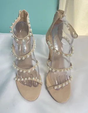 Liliana Womens Size 10 Tan Romey Pearl Stiletto‎ Heel Sandals Ankle Strap BinC thumbnail 1