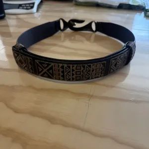 Chicos Brown Leather Tribal Embroidered Belt Brass Hook Buckle Size S/M Bohemian thumbnail 2