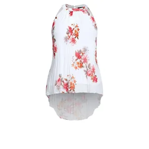 NWT City Chic Hi-Low Sleeveless Pleated Tunic Top Ivory Floral Crush White 18W thumbnail 3