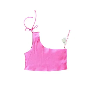 NWT Aerie Hot Pink Ribbed One Shoulder Crop Top thumbnail 2
