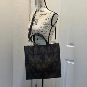 Michael Michael Kors Black and Brown MK Logo Tote with Shoulder Strap thumbnail 2