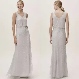 BHLDN NWT Light‎ Gray Chevron Beaded Gown Size 2 thumbnail 2