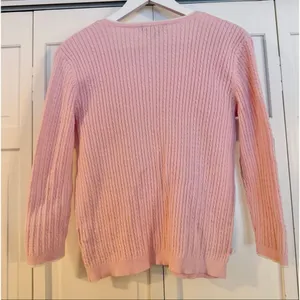 Lauren Ralph Lauren 100% cotton pink cableknit vneck sweater M thumbnail 4