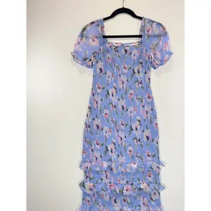 Abercrombie Fitch Dress Purple Smocked Midi Bodycon Floral Ruffle Coquette Small thumbnail 6