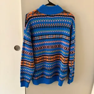 Zara Blue Half-Zip Jacquard Sweater Size Women’s Large thumbnail 4