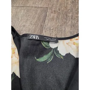 Zara Black Label Black Cream Floral Satin Tie Waist Jumpsuit Romper Size Large thumbnail 3