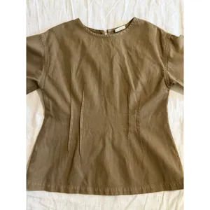 Dries Van Noten Blouse Top Womens 6 Olive Green Cotton Linen Zip Back Darted thumbnail 5