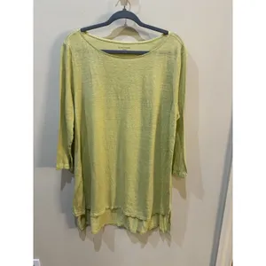Eileen Fisher Women's Large Chartreuse Pullover Blouse Tunic‎ Lagenlook Linen thumbnail 2