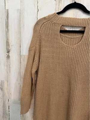 Tan Cable Knit Cutout Back Sweater Tunic Open Knit Size 11-13 thumbnail 8