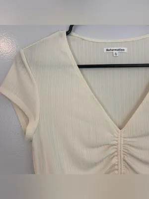 Reformation Mariam Short Sleeve Cream/Ivory Knit Ribbed Top Size Small thumbnail 4