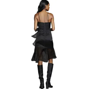 NY&Co Dress Day Black Ruffle Wrap Midi Dress Medium Sheer Organza Cocktail NWT thumbnail 4