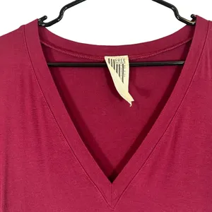 Free People Maroon V-Neck Short Sleeve Snap Closure Bodysuit Women Sz L thumbnail 4