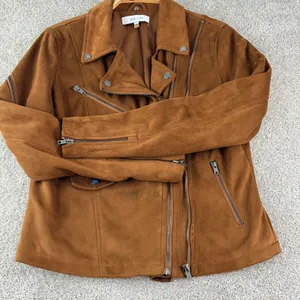 John + Jenn Moto Jacket‎ Women L Brown Faux Suede Biker Asymmetrical Zip Coat thumbnail 11