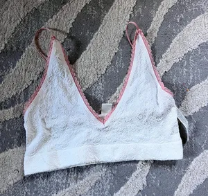 Free people movement white lace bralette with pink trim thumbnail 1