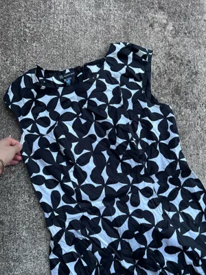 E: INC International Concepts Black White Abstract Floral A Line Dress Size 14 thumbnail 3