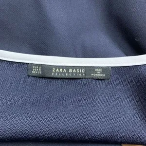 Zara Basic Top Womens Small Navy Bell Sleeve Cardigan White Trim Open Front Work Blue thumbnail 4