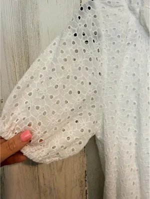 Buddy Love White Eyelet Dress S Mini Ruffle Puff Sleeve Boho thumbnail 5