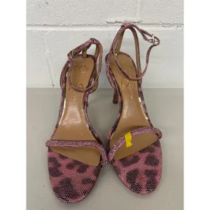 Jessica Simpson sz9 pink jewel rhinestone animal print cheetah heels open toe thumbnail 3