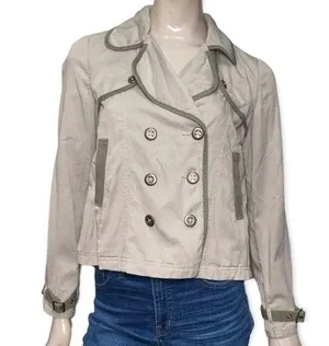 Free People Women’s Size 4 Light Gray Double Breasted Cotton Mini Trench Jacket thumbnail 1