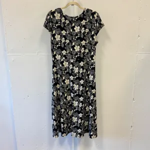 Style & Co Black White Floral Twist Front Midi Dress Size L Short Sleeve Stretch thumbnail 2